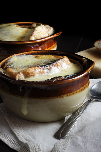 Classic French Onion Soup with caramelized onions & melted french cheese. Comfort Soup at its finest!
