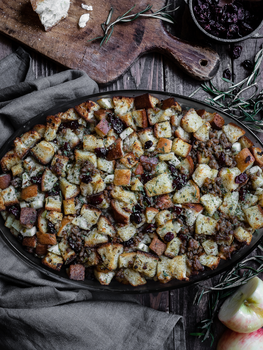 Rustic Sausage, Apple and Cranberry Stuffing (make-ahead) - Chasing The ...